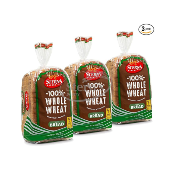 100% Whole Wheat Bread Sliced - 3 Pack - 16 oz per Loaf | Delicious Sandwich Bread | Dairy & Nut Free | Stern’s Bakery
