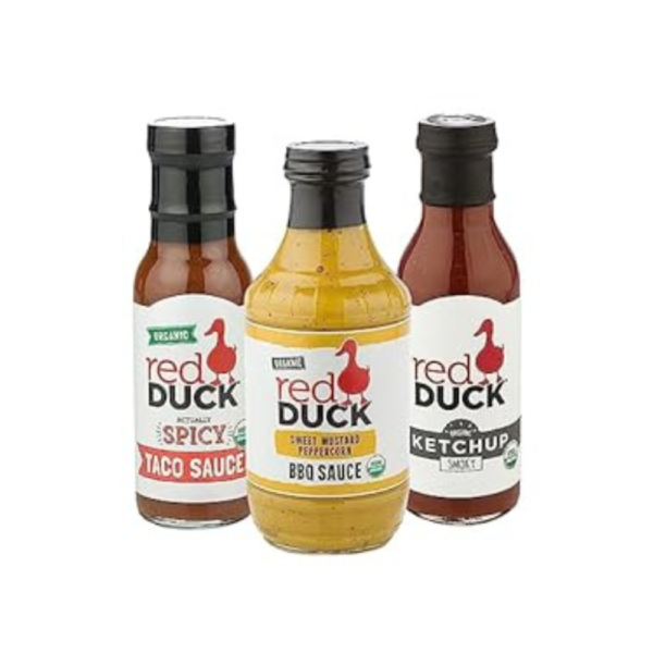 Red Duck Organic Condiments Variety Pack – Spicy Taco Sauce, Smoky Ketchup & Sweet Mustard Peppercorn BBQ Sauce (Pack of 3)