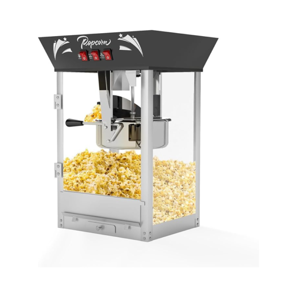 Commercial Popcorn Machine – 12 Oz Kettle, 850W Tabletop Popcorn Maker with Tempered Glass Doors, Steel Frame, and 3-Switch Controls – Black Movie Theater Style for Home, Parties & Events