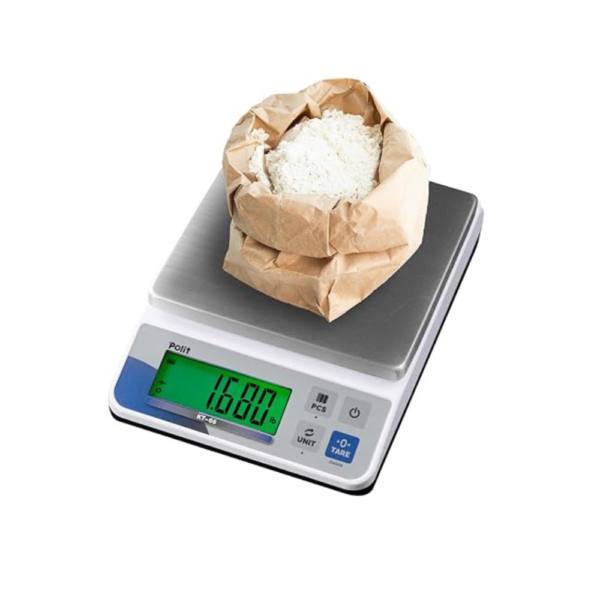 Polit KT-66 Food Kitchen Scale – 18lb/8kg Digital Weight Scale with 0.5g/0.01oz Accuracy, LED Display, Base Count Function, 5 Units, Stainless Steel, Includes Power Adapter – Ideal for Baking & Cooking