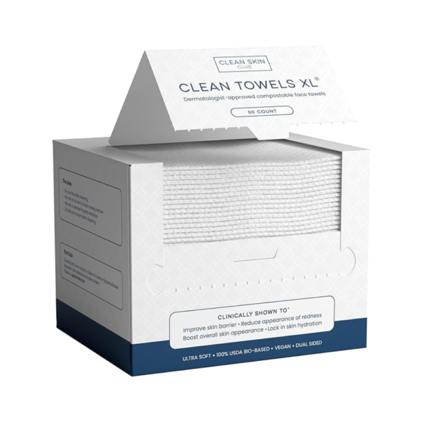 Clean Skin Club Clean Towels XL™ – 100% USDA Biobased Disposable Face Towels – Dermatologist Tested, Ultra Soft Makeup Remover Dry Wipes – Eczema Association Accepted – 50 Ct, 1 Pack