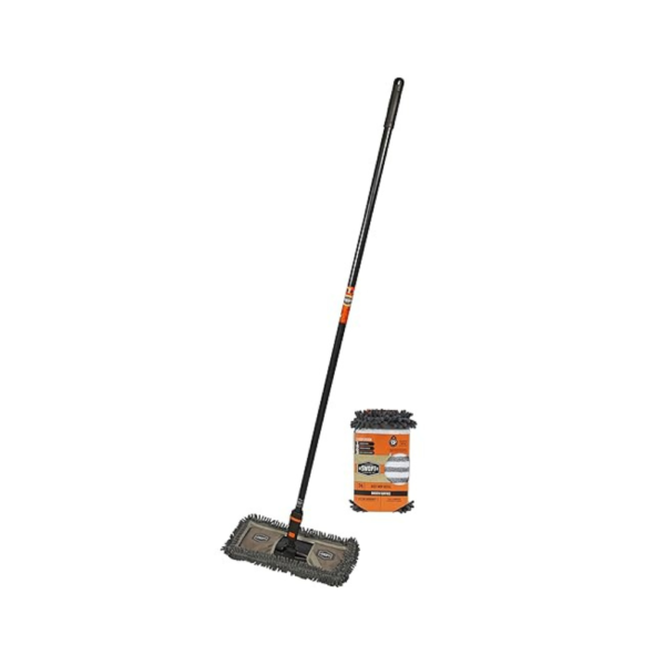 SWOPT 18” Microfiber Dust Mop + 60" Steel Handle Combo – Includes Extra 18” Microfiber Refill – Machine Washable, Interchangeable Cleaning Head Compatible with All SWOPT Products