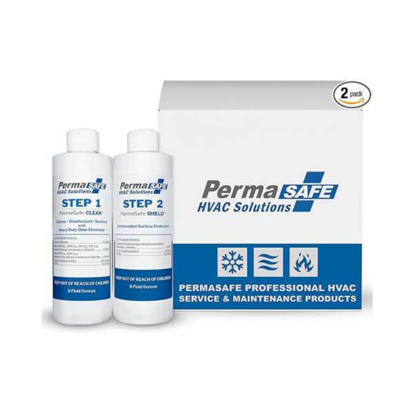 PermaSafe HVAC Solutions – System & Air Duct Hygiene Maintenance Kit | 2-Step HVAC Cleaner & Antimicrobial Treatment | Preserves IAQ, Eliminates Odors & Microbial Growth