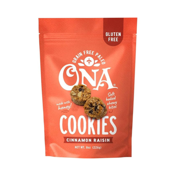 Ona Cinnamon Raisin Cookies – Gluten Free, Grain Free, Dairy Free, Paleo – Sweetened with Honey – Soft-Baked, Ready to Eat – Natural Ingredients
