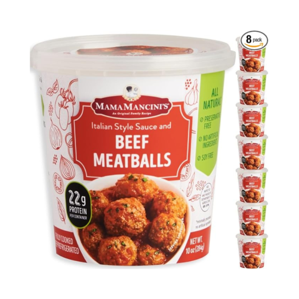 Mama Mancini's Beef Meatballs Microwave Meals – Italian-Style Pasta Sauce – Frozen, Heat & Eat – 10oz Cup (Pack of 8)