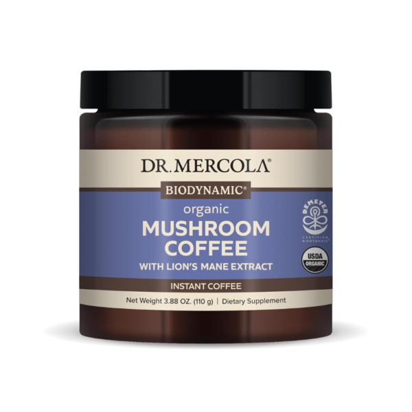 Dr. Mercola Mushroom Coffee with Lion's Mane Extract – Instant Arabica Coffee, 500mg Lion’s Mane per Serving, Supports Cognitive Health, Non-GMO, 3.88 oz (110g), 20 Servings