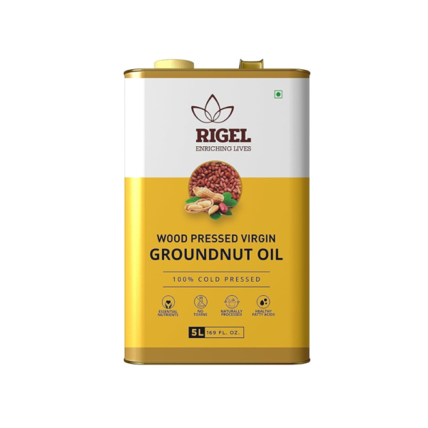 Rigel Spices | Naturally Milled Cold Pressed Peanut Oil in Eco-Friendly Tin | 169 fl oz (5L) | No Preservatives