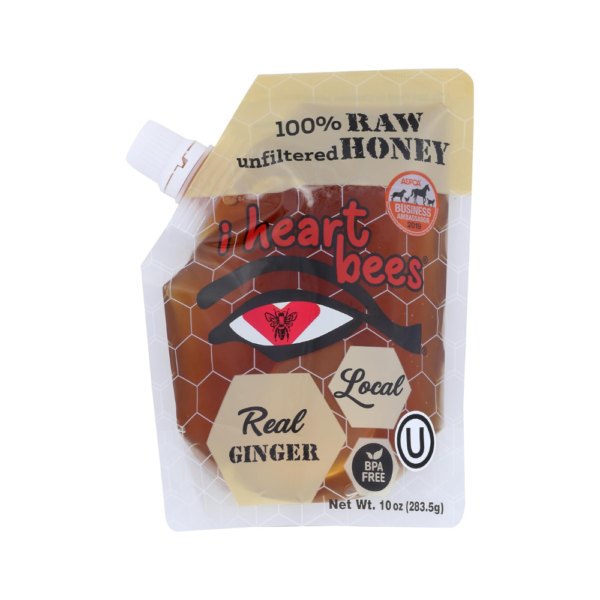 I HEART BEES Ginger Honey 10 oz | Raw & Unfiltered Honey with Real Ginger | Kosher Certified