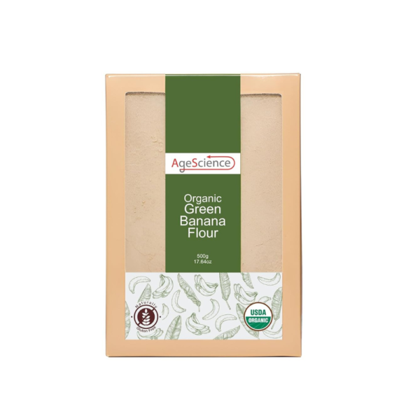 AgeScience Organic Green Banana Flour USDA Certified Organic, Gluten-Free, Grain-Free & Vegan | Resistant Starch Superfood, Rich in Fiber & Nutrients | All-Purpose Flour Alternative for Baking & Cooking, Keto & Paleo Friendly – 17.64 oz