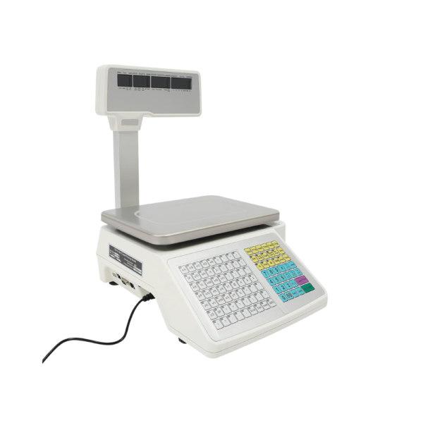 Label Printing Scale 30kg – Electronic Price Computing Scale with 4-Window Dual Display & Built-in Thermal Printer for Retail, Grocery, Deli, Bakery, and Supermarkets