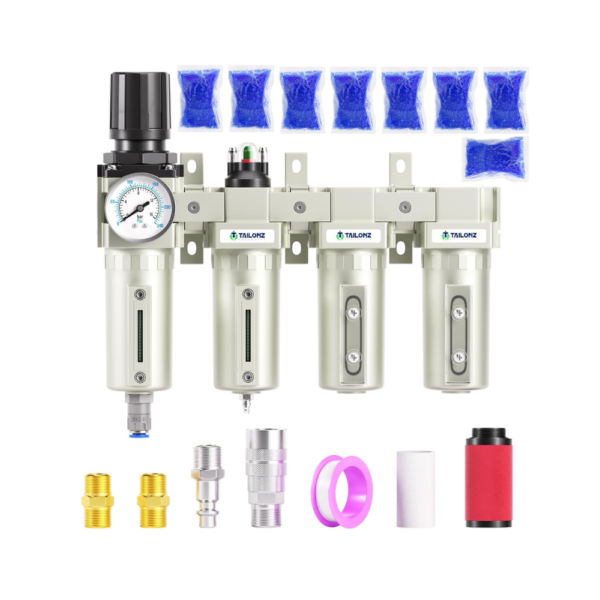 TAILONZ Pneumatic 4-Stage Air Drying System, 0–240 PSI | 3/4" NPT Industrial Grade Regulator.