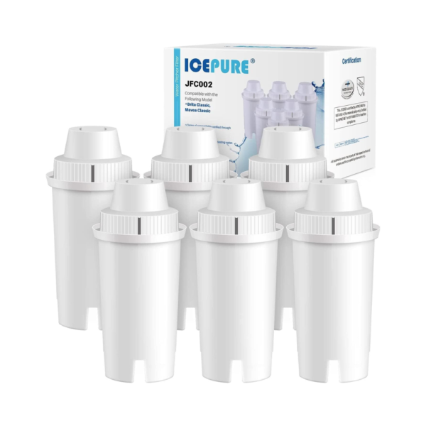 ICEPURE Pitcher Water Filter Replacement – Compatible with Brita® Standard Pitchers & Dispensers (OB03, Everyday, UltraMax, Metro+, XL), Mavea® 107007 NSF/ANSI 42 & 372 Certified, 6 Pack