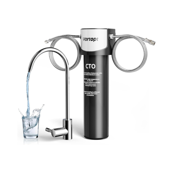 Water Filter for Sink Faucet, NSF/ANSI 42 Certified Under Sink Water Filter, 19,000 Gallons Large Flow Flux, Reduces PFAS PFOA/PFOS, Chlorine & Bad Odors, with 304 Stainless Steel Faucet Q5-C2
