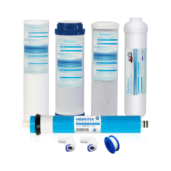 Geekpure 5-Stage Reverse Osmosis Replacement Filter Set with 100 GPD Membrane 10 Inch, Pack of 8