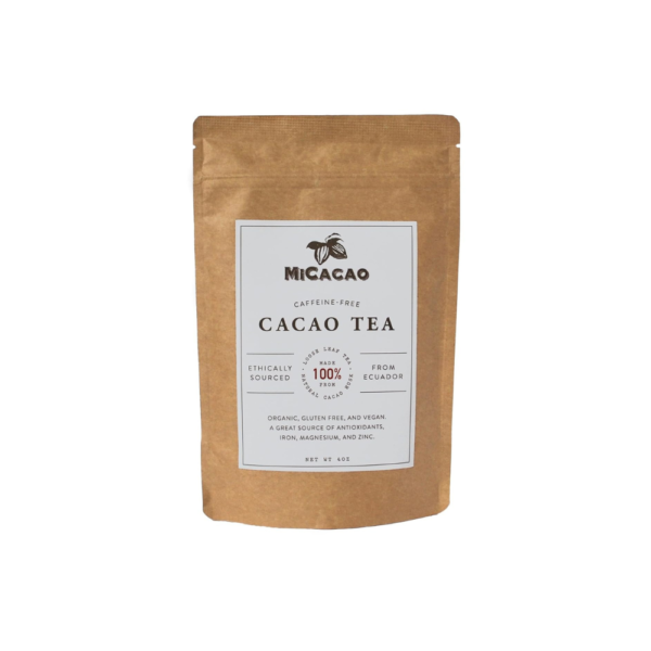 Organic Cacao Tea 4 oz Loose Leaf Antioxidant Superfood Chocolate Tea, Caffeine-Free, Gluten-Free, Vegan Herbal Tea for Wellness & Energy